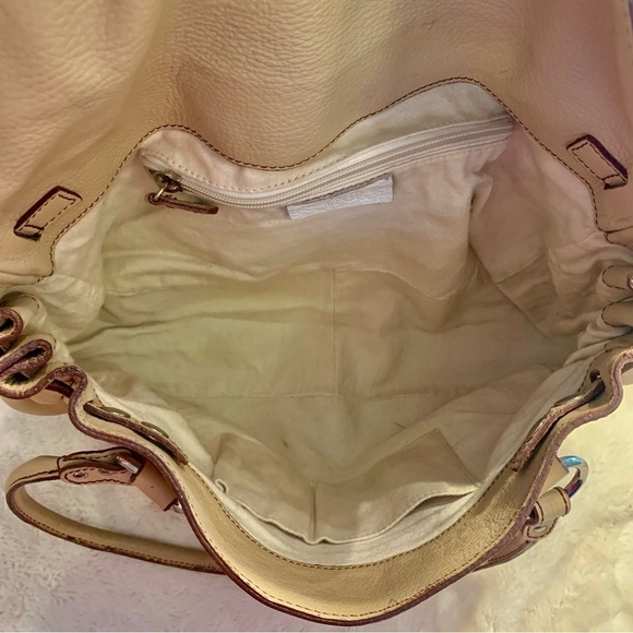 Vera Pelle Vintage Shoulder Bag Pebbled Leather Cream Taupe Made Italy Firenze - Picture 6 of 16